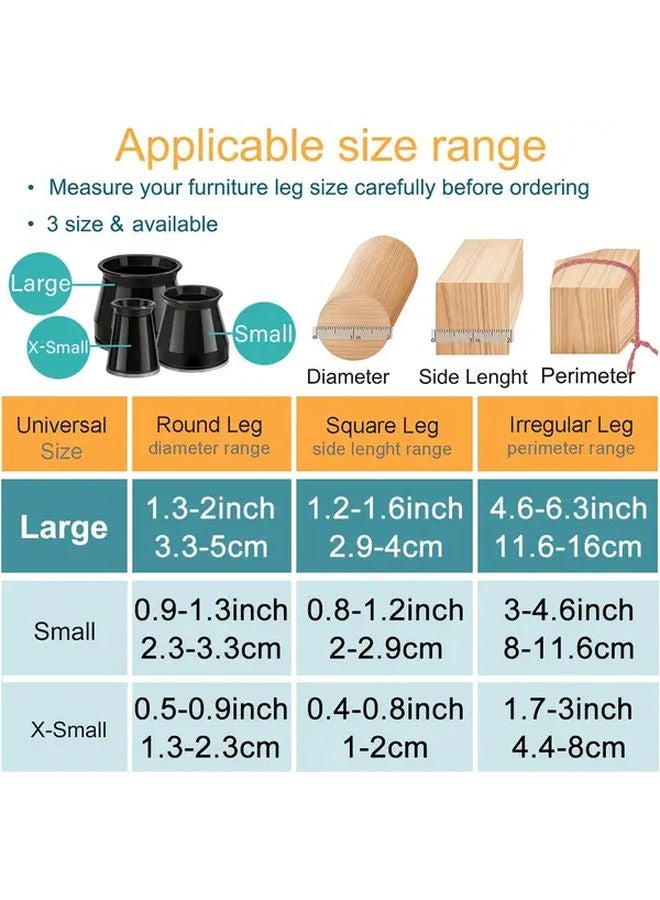 Large 24 Pack Black Chair Leg Protectors With Gray Base Non Slip Scratch Free Furniture Pads - Image 3